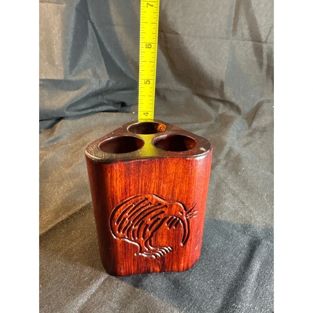 Hand Carved‎ Wooden Kiwi Toothbrush Holder Organizer Stand New Zealand